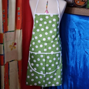 KTN01 - Eper mintás, pöttyös fodros gyerek pamut konyhai kötény és zöld pöttyös felnőtt kötény - otthon & életmód - konyhafelszerelés, tálalás - konyhai textil - kötény - Meska.hu