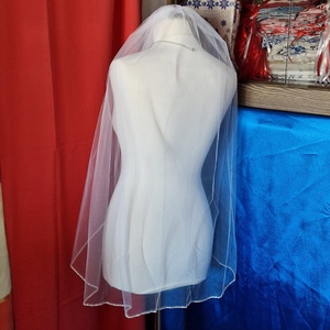 FTY142 - 1 rétegű, köves szélű, Hófehér menyasszonyi fátyol 90x130cm - esküvő - kiegészítők - fátyol - Meska.hu