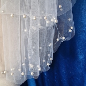FTY145 - 2 rétegű, szegetlen, törtfehér gyöngyös menyasszonyi fátyol 56/75x150cm - esküvő - kiegészítők - fátyol - Meska.hu