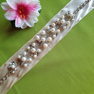 ESKÜVŐ MÖV20 - strasszköves, gyöngyös menyasszonyi Öv, Nyaklánc, Hajdísz, Esküvő, Kiegészítők, Öv & Pánt, Varrás, MESKA