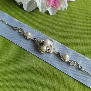 ESKÜVŐ MÖV54 - Strasszköves, gyöngyös menyasszonyi Öv, Nyaklánc 9x2cm, Esküvő, Kiegészítők, Öv & Pánt, Varrás, MESKA