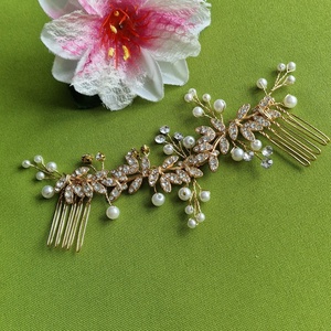 ESKÜVŐ HAD249 - Menyasszonyi strasszos, gyöngyös dupla hajfésűs hajdísz - arany alap, Esküvő, Hajdísz, Fésűs hajdísz, Ékszerkészítés, MESKA