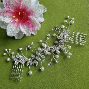 ESKÜVŐ HAD230 - Menyasszonyi strasszos, gyöngyös dupla hajfésűs hajdísz - ezüst alap , Esküvő, Hajdísz, Fésűs hajdísz, Ékszerkészítés, MESKA