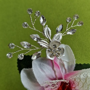 ESKÜVŐ HAD253 - Ezüst színű virágos ágacskás strasszköves hajtú hajdísz - Meska.hu