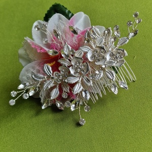 ESKÜVŐ HAD254 -  Ezüst színű virágos ágacskás strasszköves hajfésű, hajdísz - esküvő - hajdísz - fésűs hajdísz - Meska.hu