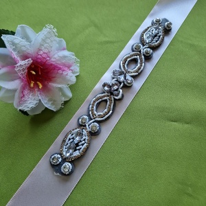 ESKÜVŐ MÖV40 � Handmade - Strasszos ezüst alapú menyasszonyi öv 21x3cm-es - Meska.hu