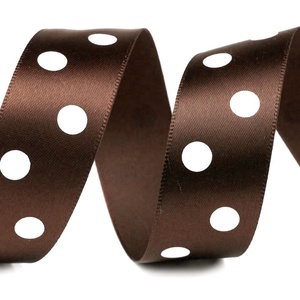 22SSM38 - 22mm-es nagy pöttyös szatén szalag - barna - Meska.hu