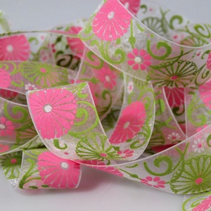 22SZOM07 - 22mm-es margaréta mintás organza szalag - fehér - Meska.hu