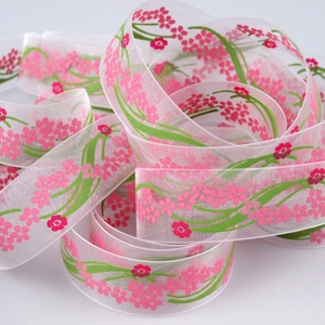 22SZOM06 - 22mm-es virág mintás organza szalag - fehér - Meska.hu