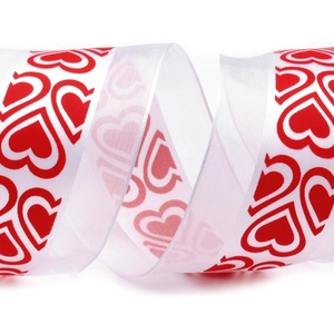 60SZOM14 - 60mm-es organza szalag piros szív mintával szélében dróttal - Meska.hu