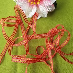6SZOM03 - 6mm-es csíkos organza szalag - piros - kb. 210cm - Meska.hu