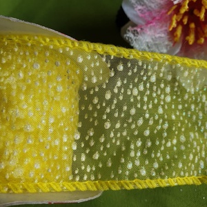 50SZOM - 50mm-es drótos organza szalag - citromsárga pöttyös - 240cm - Meska.hu