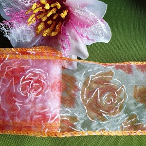 50SZOM - 50mm-es drótos organza szalag - virág mintás - 260cm - Meska.hu