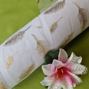 70SZOM18 - 70mm-es organza szalag arany levél mintás - Meska.hu