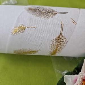 80SZOM19 - 80mm-es organza szalag arany levél mintás - Meska.hu