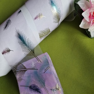 60SZOM20 - 60mm-es lila organza szalag csillogó levél mintás - Meska.hu