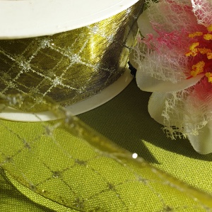 25SLM18 - 50mm-es kockás organza szalag dróttal - zöld, Kellékek & szerszámok, Méteráru, Dekorációs alapanyag, , MESKA