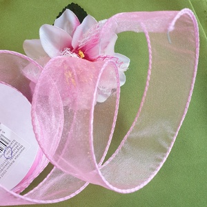 40SZOD11 - 40mm-es Drótos szélű organza szalag � rózsaszín 11. - Meska.hu