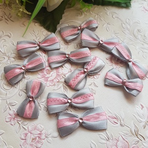 11db szürke-rózsaszín szatén masni dísz, dekoráció, MINI, Kellékek & szerszámok, Dekorációs kellékek, Egyéb kellékek, , MESKA