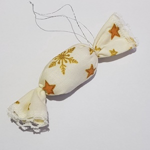 Textil szaloncukor, csillag mintás karácsonyfadísz, karácsonyi dekoráció, Karácsony, Karácsonyi lakásdekoráció, Karácsonyfadíszek, Varrás, MESKA