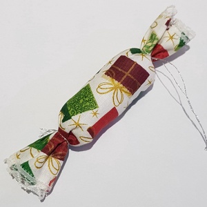 Textil szaloncukor, ajándékdoboz mintás karácsonyfadísz, karácsonyi dekoráció - Meska.hu