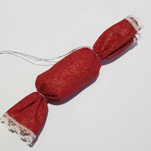 Textil szaloncukor, arany-bordó mintás karácsonyfadísz, karácsonyi dekoráció - Meska.hu