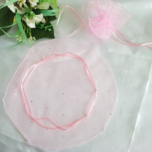 Rózsaszínű, kör alakú, csillogó organza dísztasak, ajándék tasak, Esküvő, Emlék & Ajándék, Köszönőajándék, , MESKA