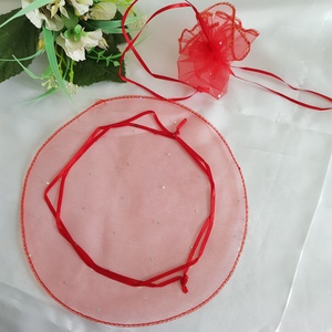 Piros színű, kör alakú, csillogó organza dísztasak, ajándék tasak, Esküvő, Emlék & Ajándék, Köszönőajándék, , MESKA