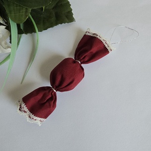 Bordó színű textil szaloncukor karácsonyfadísz, karácsonyi dekoráció, Karácsony, Karácsonyi lakásdekoráció, Karácsonyfadíszek, Varrás, MESKA