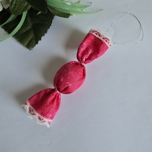 Pink színű textil szaloncukor karácsonyfadísz, karácsonyi dekoráció, Karácsony, Karácsonyi lakásdekoráció, Karácsonyfadíszek, Varrás, MESKA