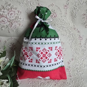 Karácsonyi fenyőfa, rénszarvas mintás mikulás zsák, textil ajándéktasak  , Karácsony, Mikulás, Mikulás zsák, Varrás, MESKA