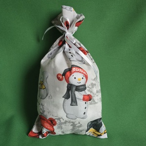 Hóember mintás mikulás zsák, textil ajándéktasak, Karácsony, Mikulás, Mikulás zsák, Varrás, MESKA