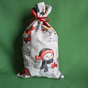 Hóember mintás mikulás zsák, textil ajándéktasak - karácsony - mikulás - mikulás zsák - Meska.hu