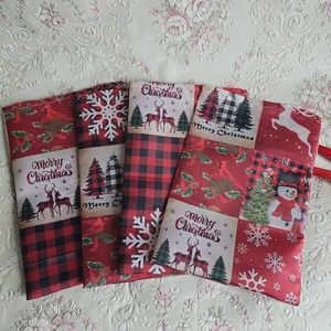 Karácsonyi mozaik mintás (mikulás, gömb, fenyőfa, hóember, hópehely) mikulás zsák, textil ajándéktasak - karácsony - mikulás - mikulás zsák - Meska.hu