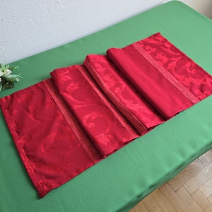 Vörös színű fényes mintás karácsonyi damaszt asztalközép, asztali futó, terítő, Karácsony, Adventi díszek, Adventi asztaldísz, Varrás, MESKA