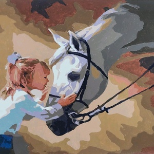 Kislány fehér lóval, Művészet, Festmény, Akril, Festészet, Festett tárgyak, MESKA