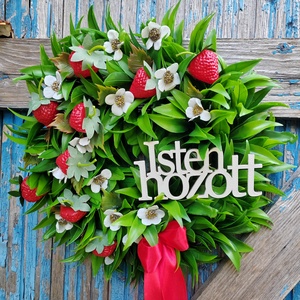 Isten hozott epres kopogtató, Otthon & Életmód, Dekoráció, Ajtó- és ablak dekoráció, Ajtódísz & Kopogtató, , MESKA