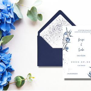 Kék virágos esküvői meghívó, Esküvő, Meghívó & Kártya, Meghívó, Fotó, grafika, rajz, illusztráció, MESKA