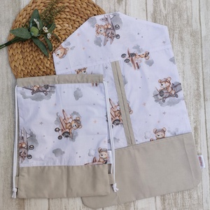 Óvodai Szett 2 db-os - Ruhazsák és tornazsák barna repülős maci- beige UNISEX, Játék & Sport, Ovis felszerelés, Ovis szett, Varrás, MESKA