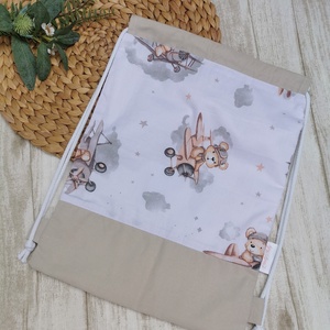 Óvodai Szett 2 db-os - Ruhazsák és tornazsák barna repülős maci- beige UNISEX - játék & sport - ovis felszerelés - ovis szett - Meska.hu