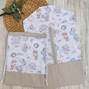 Óvodai Szett 2 db-os - Ruhazsák és tornazsák Elefánt, róka, koala lufival- beige UNISEX, Játék & Sport, Ovis felszerelés, Ovis szett, Varrás, MESKA