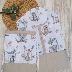 Óvodai Szett 2 db-os - Ruhazsák és tornazsák hintázó szafari állatok- beige UNISEX, Játék & Sport, Ovis felszerelés, Ovis szett, Varrás, MESKA