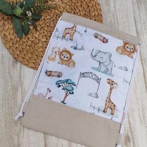 PRÉMIUM Óvodai Szett 2 db-os - Ruhazsák és tornazsák állatkert- beige UNISEX - játék & sport - ovis felszerelés - ovis szett - Meska.hu