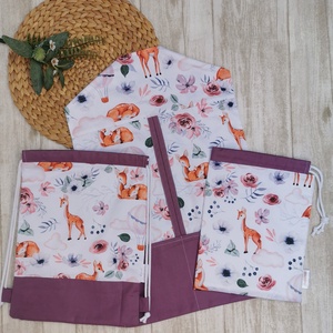 PRÉMIUM Óvodai Szett 3 db-os - Ruhazsák, tornazsák és tisztasági zsák Őzikés- mályva, Játék & Sport, Ovis felszerelés, Ovis szett, Varrás, MESKA