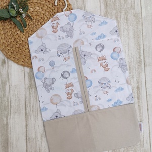 Óvodai vállfás ruhazsák Elefánt, róka, koala lufival- beige UNISEX - játék & sport - ovis felszerelés - ovis szett - Meska.hu