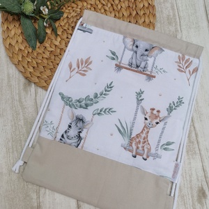 Óvodai tornazsák hintázó szafari állatok- beige UNISEX - játék & sport - ovis felszerelés - ovis szett - Meska.hu