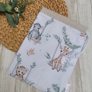 Ovis tisztasági zsák - hintázó szafari állatok- beige UNISEX, Játék & Sport, Ovis felszerelés, Tisztasági csomag, Varrás, MESKA
