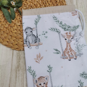 Ovis tisztasági zsák - hintázó szafari állatok- beige UNISEX - játék & sport - ovis felszerelés - tisztasági csomag - Meska.hu