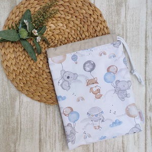 Ovis tisztasági zsák - Elefánt, róka, koala lufival- beige UNISEX - játék & sport - ovis felszerelés - tisztasági csomag - Meska.hu