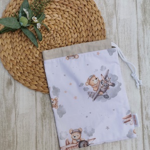 Ovis tisztasági zsák - barna repülős maci- beige UNISEX - játék & sport - ovis felszerelés - tisztasági csomag - Meska.hu